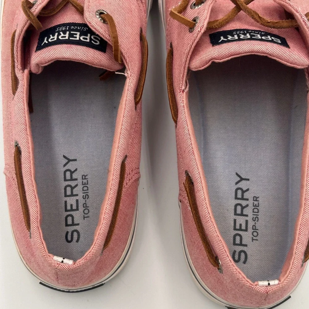 Sperry Bahama II Mens 11.5 Salmon Pink Canvas Boat Shoe Sneakers Top Sider